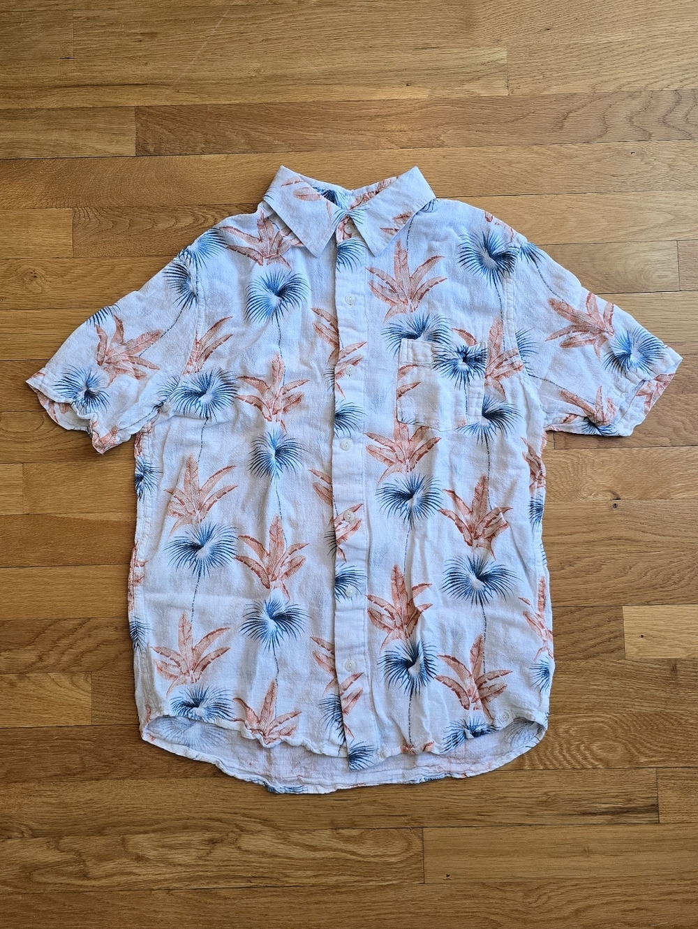 Chaps Men’s White Tropical Floral Linen Blend Shirt | Medium